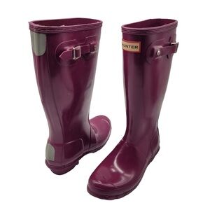 Hunter Kids girls sz 2 Original Gloss Rain Boots Tall Waterproof Pull On Purple
